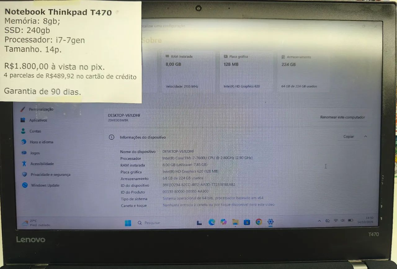 Notebook ThinkPad T470 i7-7gen  - Foto 2
