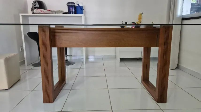 Mesa de Jantar Madeira Maciça e Tampo de Vidro Temperado 10 mm  - Foto 2