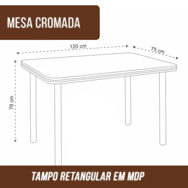 Mesa de jantar 4 cadeiras cromada marrom - Foto 2