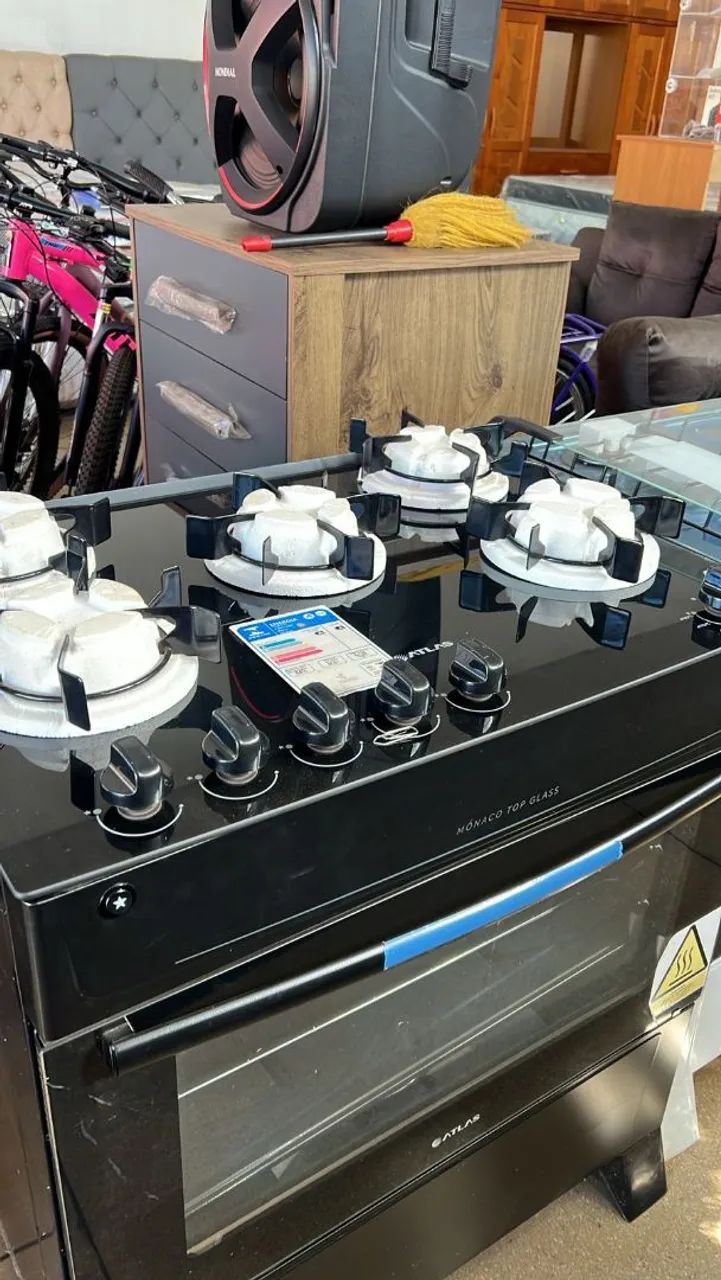 Fogão 5 bocas automático mesa de vidro 