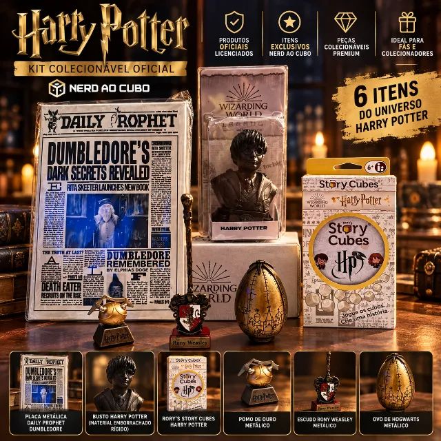 Kit Harry Potter Oficial Nerd ao Cubo - 6 Itens Colecionáveis