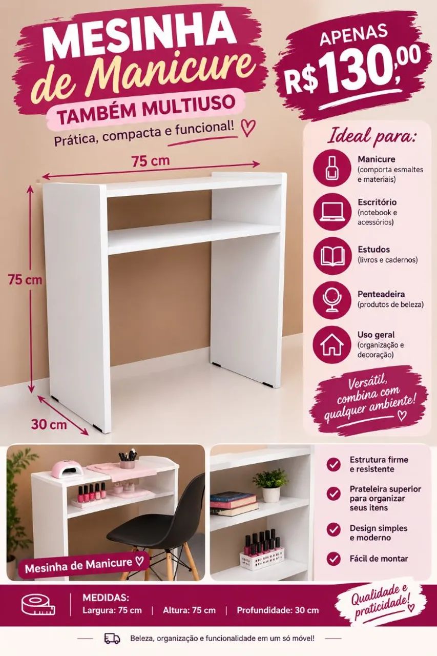 ? MESINHA DE MANICURE ? TAMBÉM MULTIUSO!