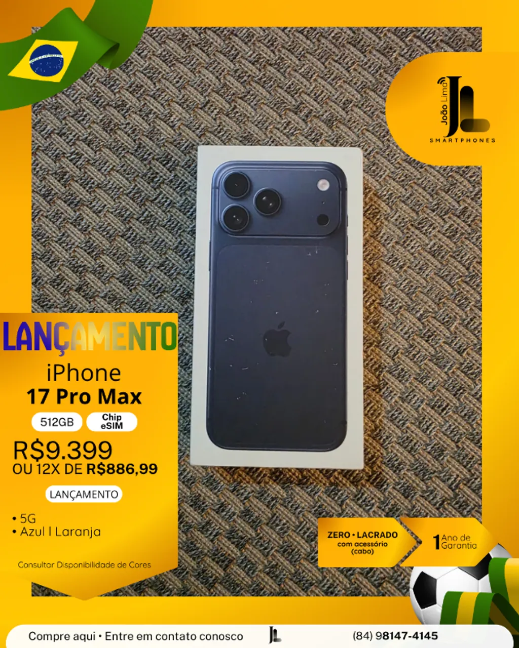 IPHONE 17 PRO MAX, 512GB, CHIP ESIM, SILVER (PRATA), LACRADO