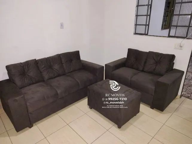 Sofá 2 e 3 assentos com Puff Suede D33 Confortável Direto da Fábrica - Foto 4