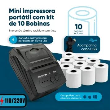 Mini Impressora Termica Usb E Bluetooth Kit C/ 10 Bobinas - Foto 2