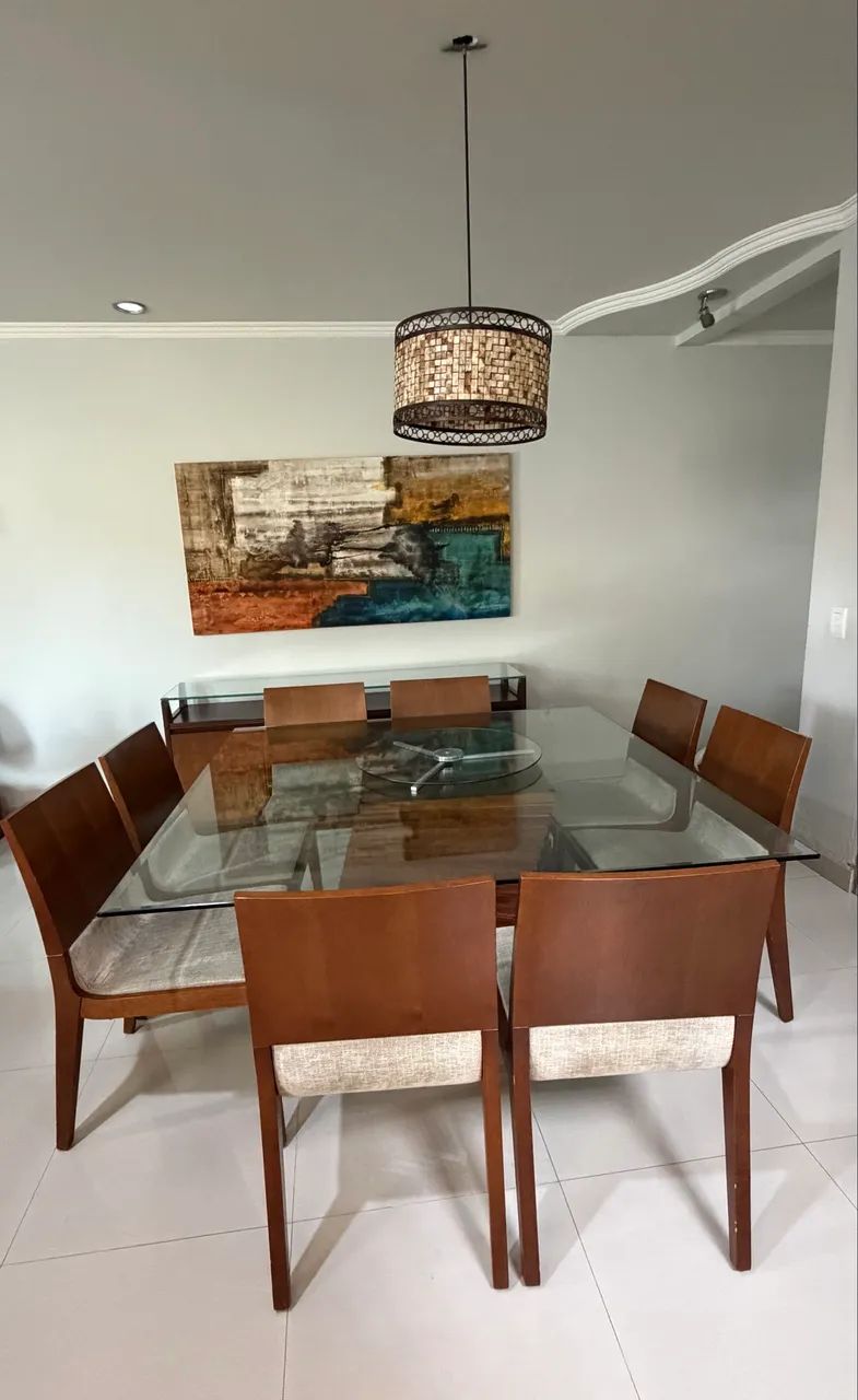Conjunto Completo Sala de Jantar - Madeira + 8 Cadeiras + Buffet + Quadro - Foto 2