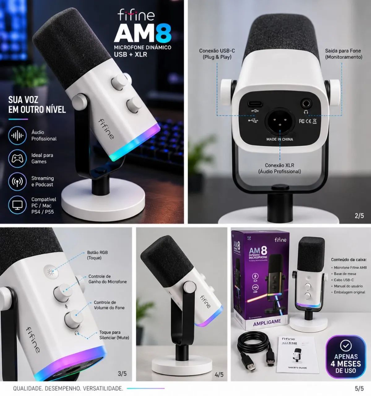 Fifine AM8 Branco USB + XLR RGB - 4 Meses de Uso - Foto 3