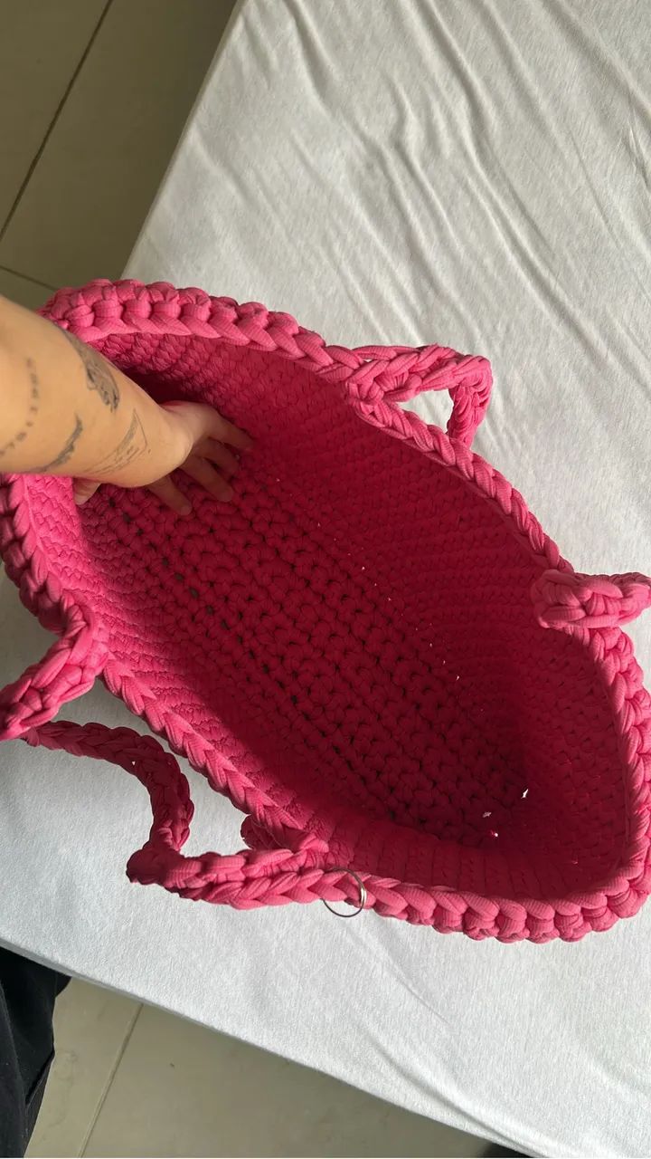 Bolsa de crochê Rosa - Grande  - Foto 2