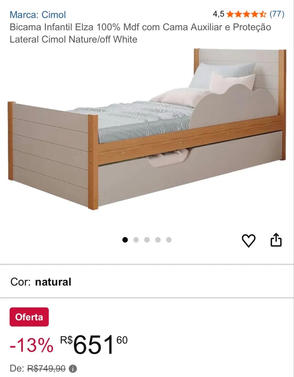Cama Infantil com Cama Auxiliar | Perfeito Estado | R$ 400 - Foto 3