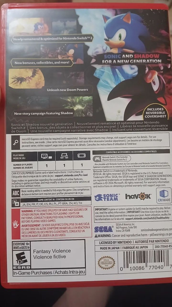 Sonic shadow generations Nintendo switch 2 - Foto 2