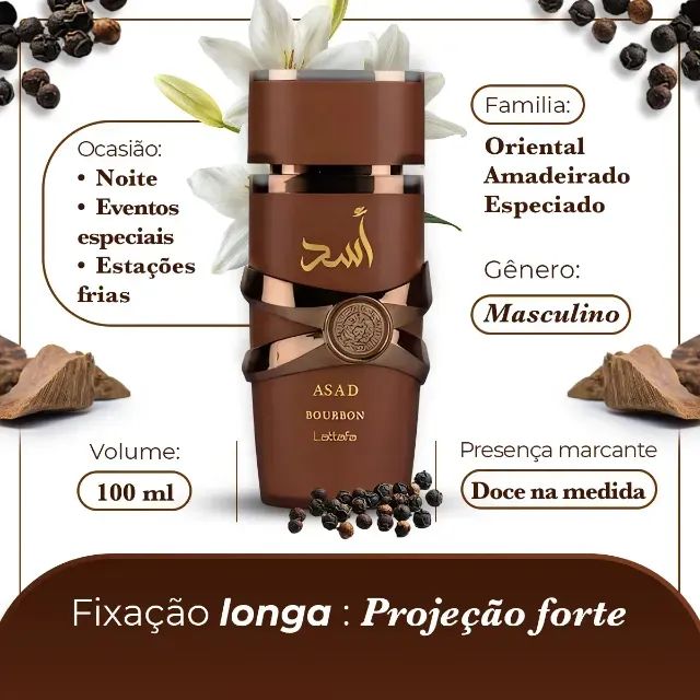 Perfume Árabe Lattafa Asad Bourbon Masculino 100ml - Foto 3