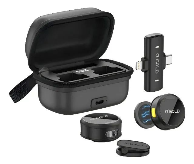 Microfone  Para Celular Lapela A'gold Mcf-38 Sem Fio Duplo 2 Em 1 Tipo C Lightning + Case - Foto 3