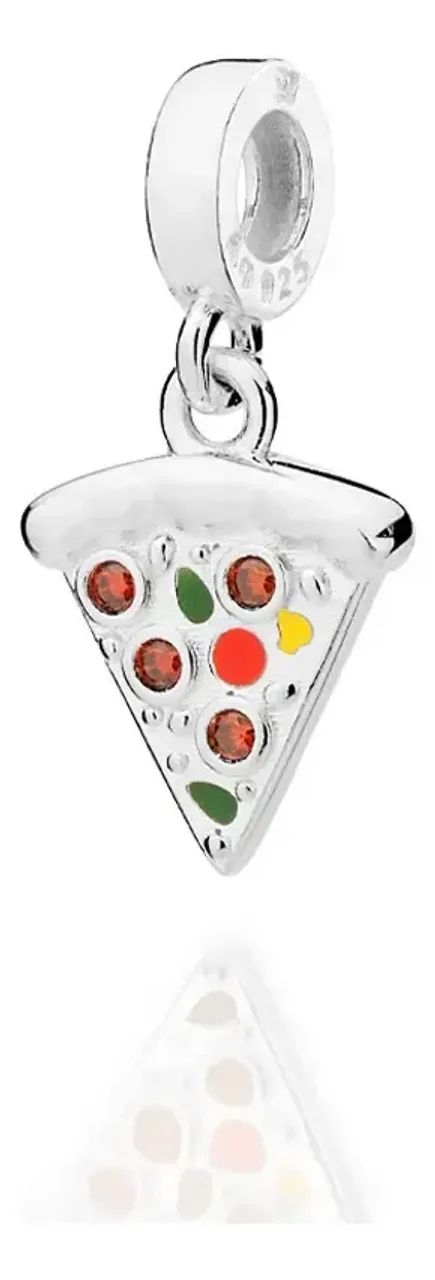 Berloque Rommanel Pizza Prata Com Zircônias