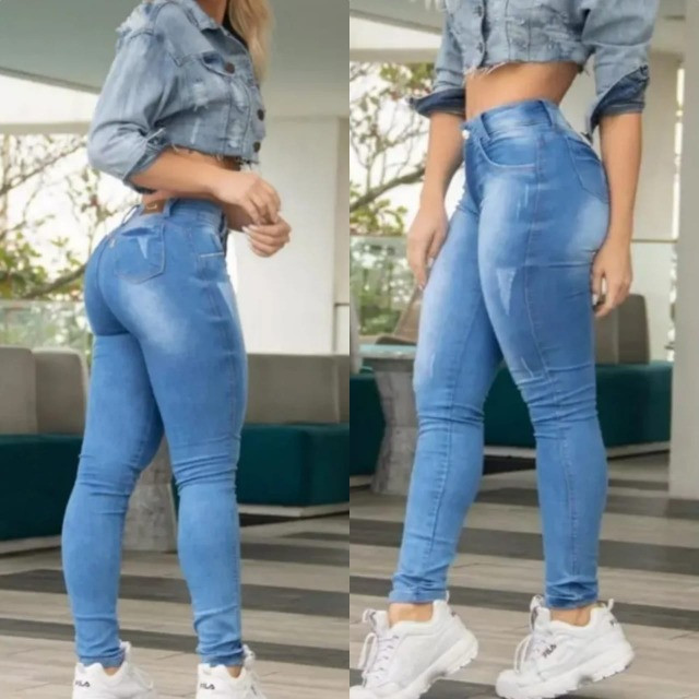 calça jeans com elastano feminina cintura alta