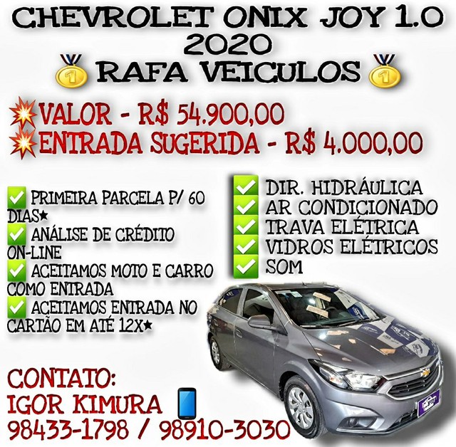 OFERTA IMPERDÍVEL! CHEVROLET ONIX JOY 1.0 8V 5P MEC 2020, FALAR COM IGOR NH78*