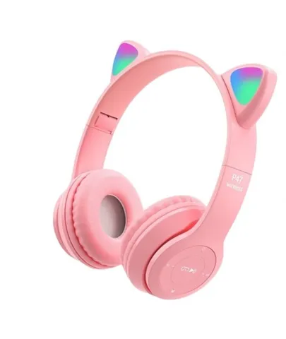 Fone de Ouvido com Orelhinhas de Gato Com Iluminação Led Pisca P2 - ROSA