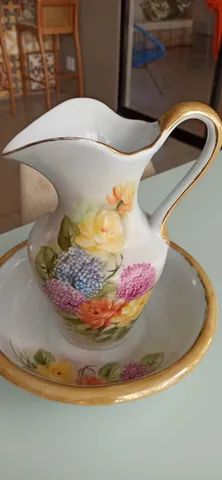 Vaso Jarra com Bacia Porcelana pintado à mão 26cmx47cm Excelente Estado decoração mesa - Foto 3
