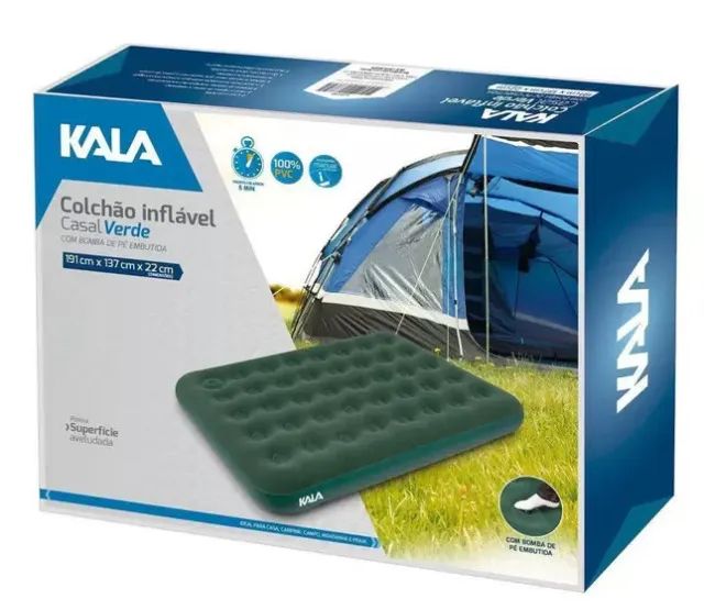colchao inflavel casal verde c bomba 191x137x22cm kala 631310 - Foto 2