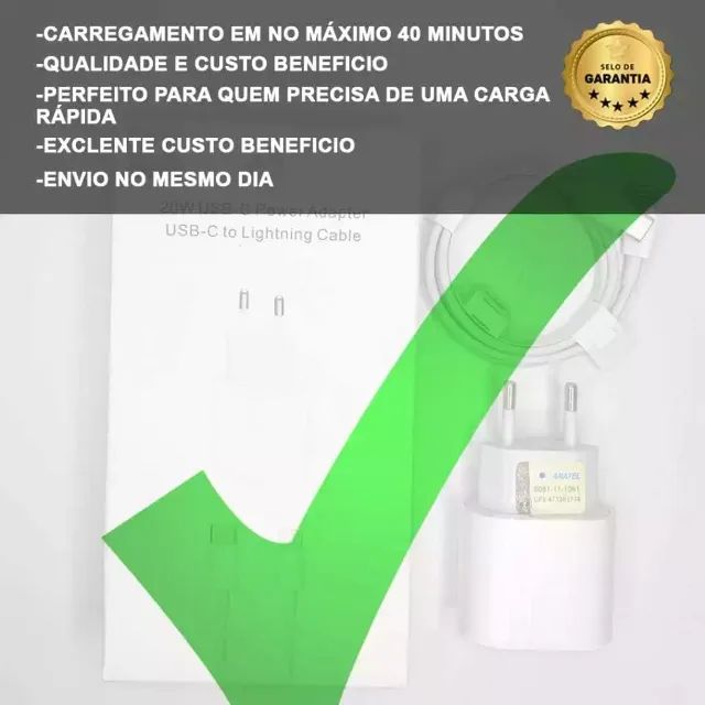 (ORIGINAL) Kit Carregador para iPhone Fonte+Cabo 20w Turbo USB-C - Entrega Grát - Foto 2