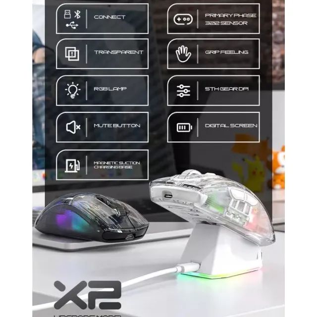 !Promoção!! Mouse Attack Shark X2 Pro - Preto Transparente - Tri-Mode - Foto 3