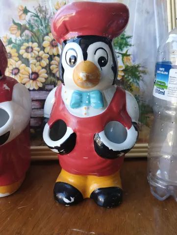 Antigo casal de pinguins em porcelana porta colher de madeira. - Foto 3