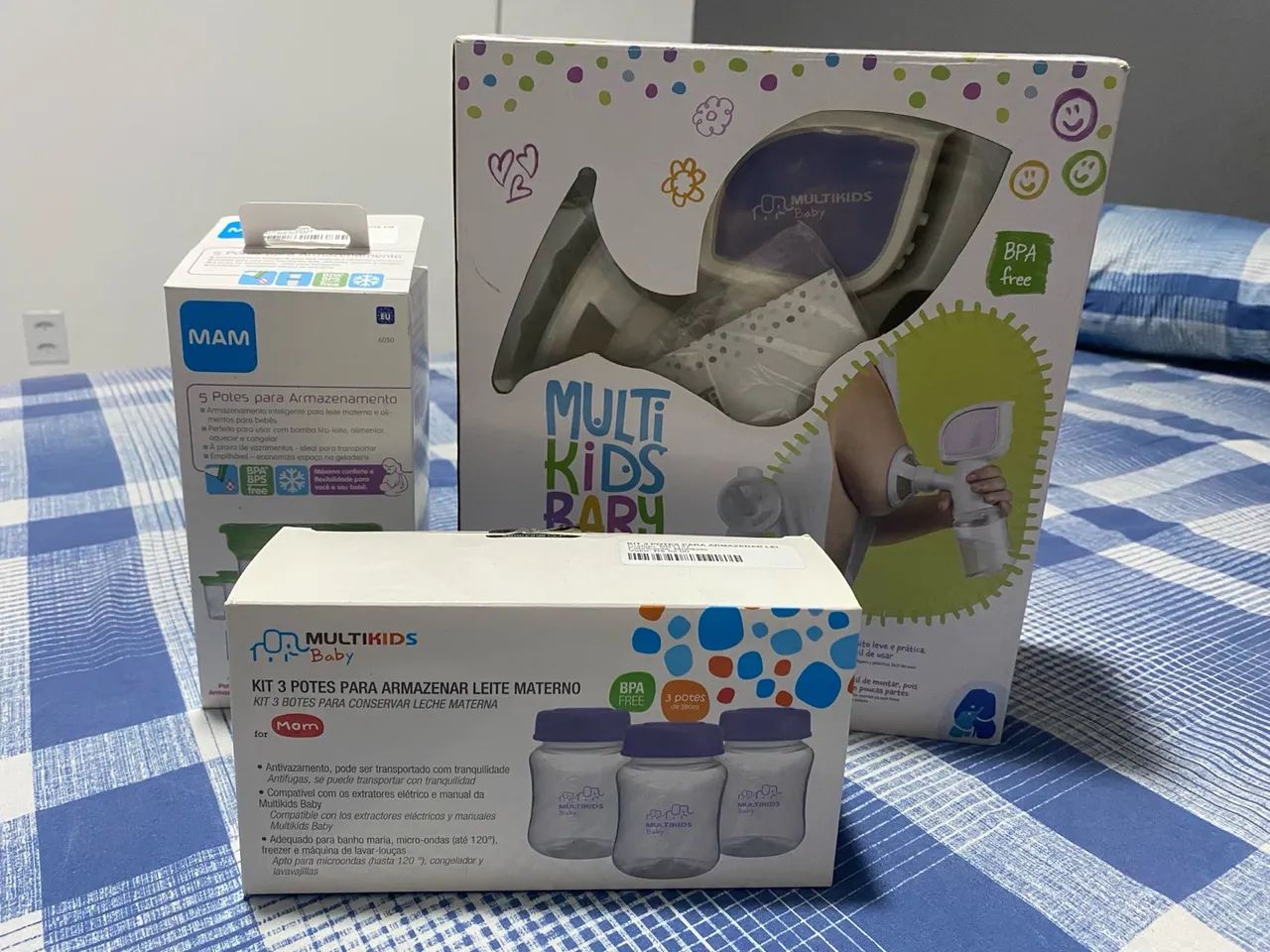Bomba elétrica extratora de leite + potes 8 potes  