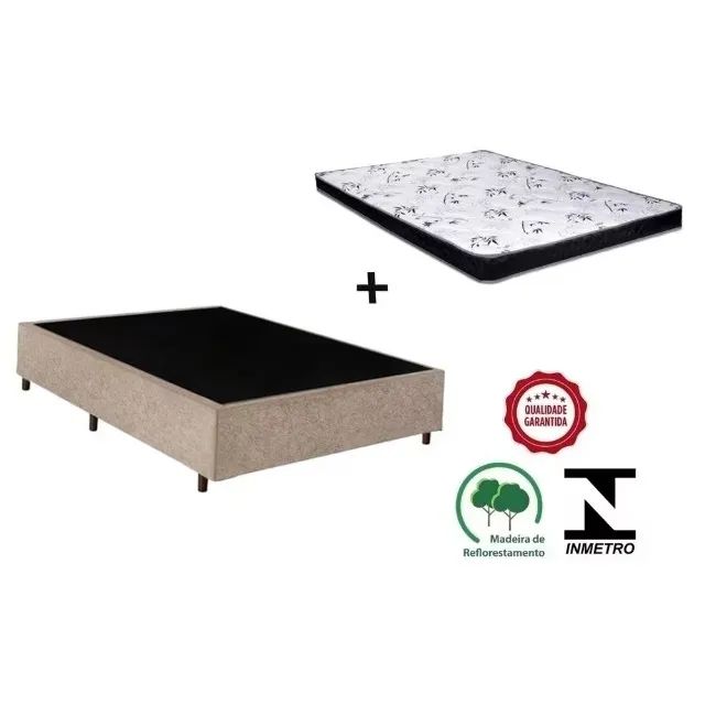 Base Box Casal Bege com Colchão Casal D20 Ortobom - Entrega Rápida!