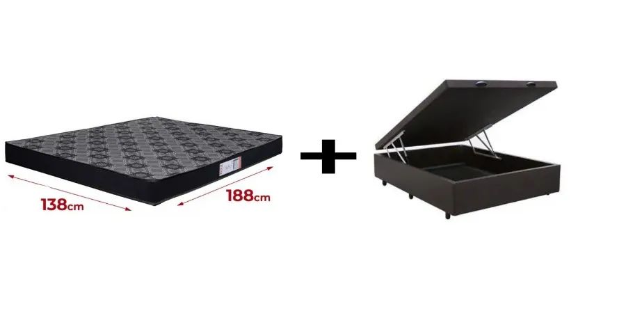 Cama Box Casal com Baú + Colchão de Molas Bonnel 24 cm