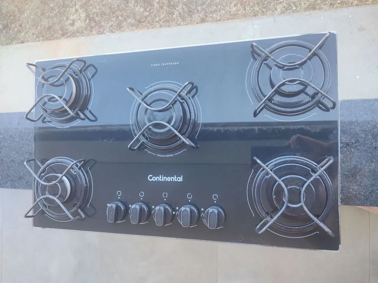 Fogão Continental 5 Bocas Vidro Temperado