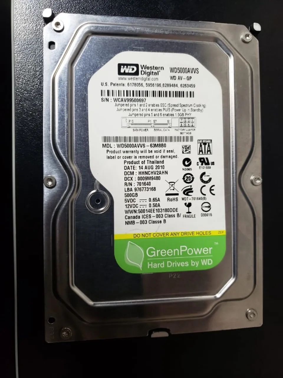 HD MOD. WD5000AVVS-63M8B0 175,00