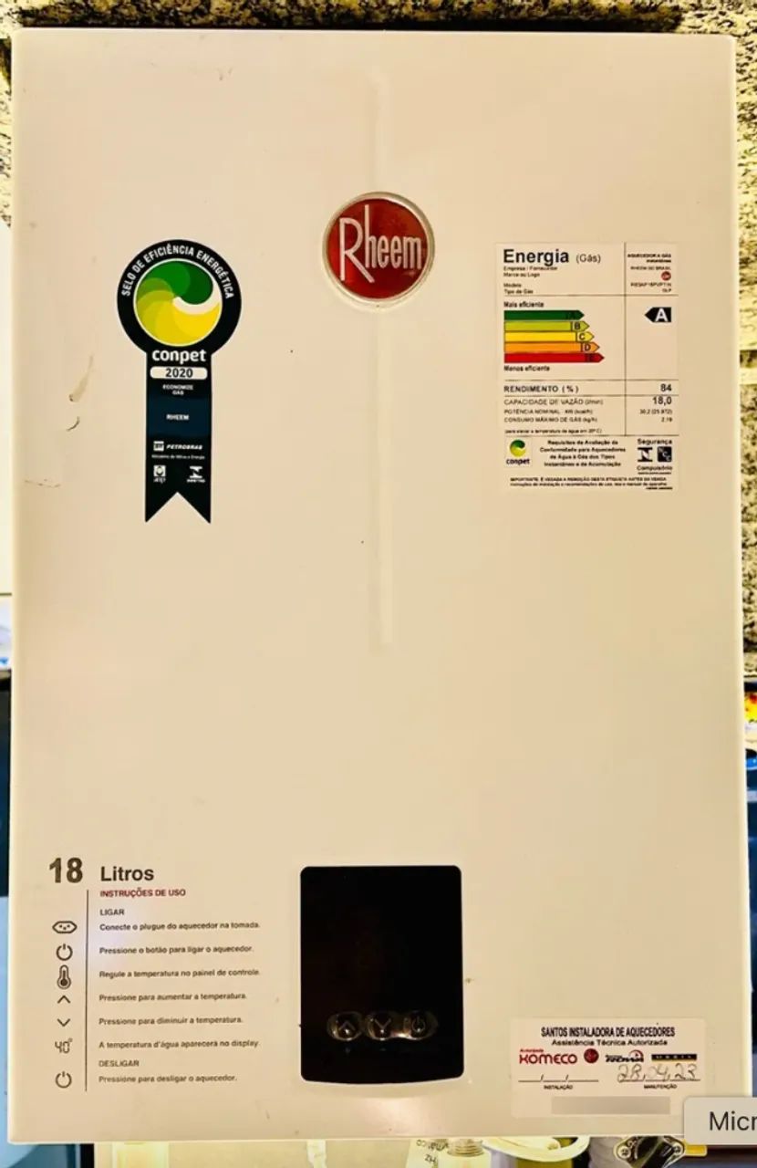 Aquecedor Á Gás 18 Litros Rheem Digital Gás Natural Gn Branco 127/220v Glp