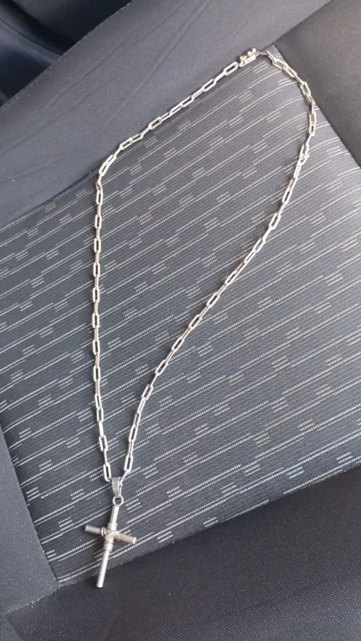 Cordão de corrente com cruz em prata - Foto 2