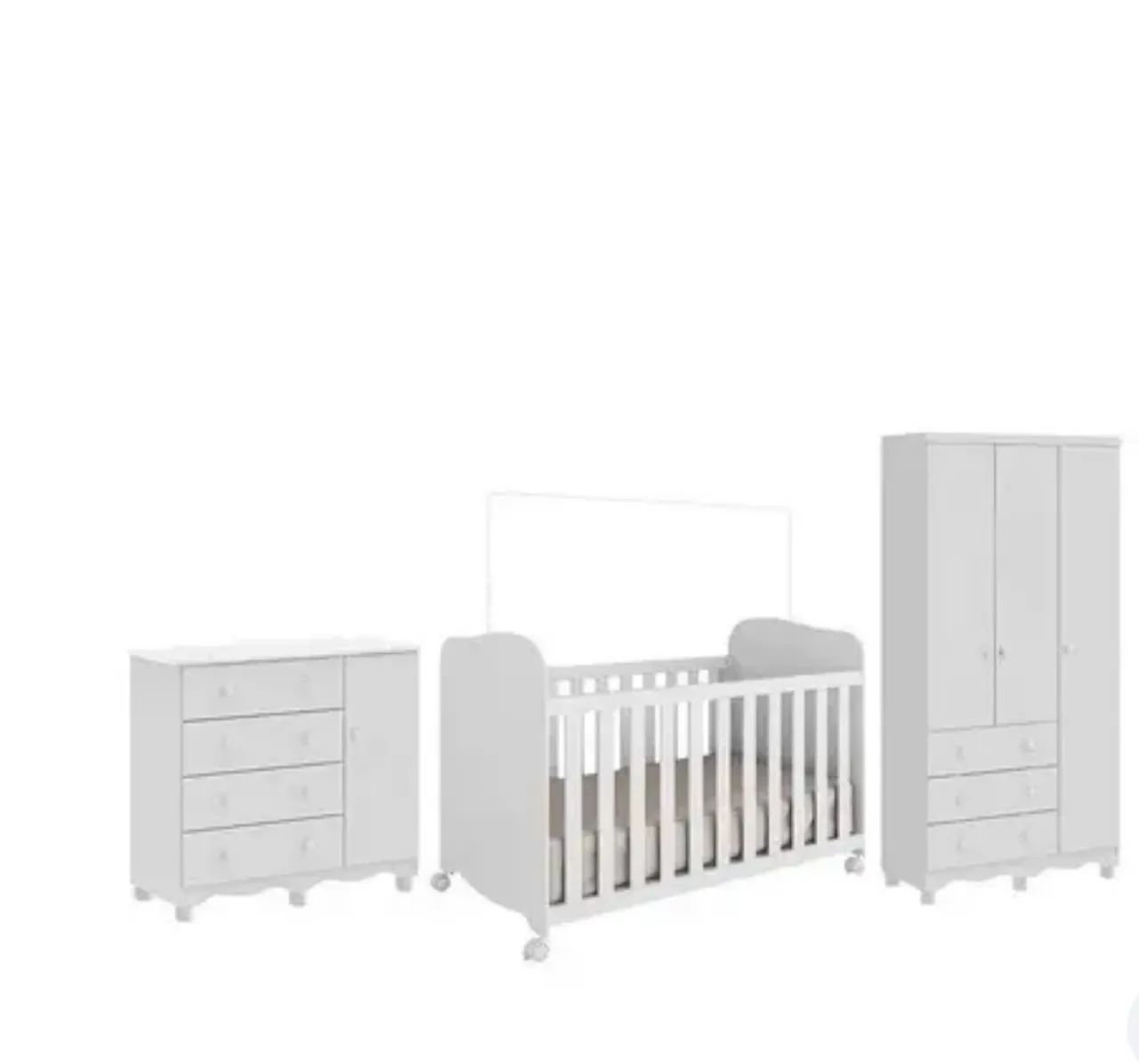 Quarto de Bebê Completo Berço Guarda Roupa 3 Portas e Cômoda 100% MDF Móveis Branco - Foto 2