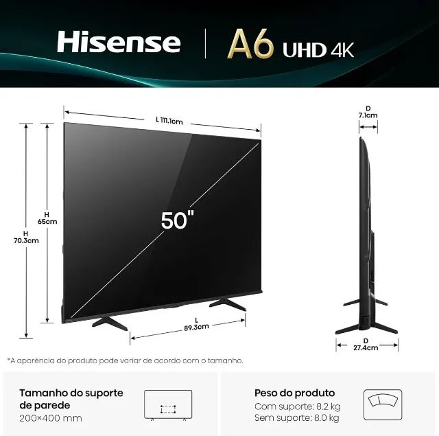 Smart TV Hisense 4K 50" Polegadas 50A6NV - Foto 4