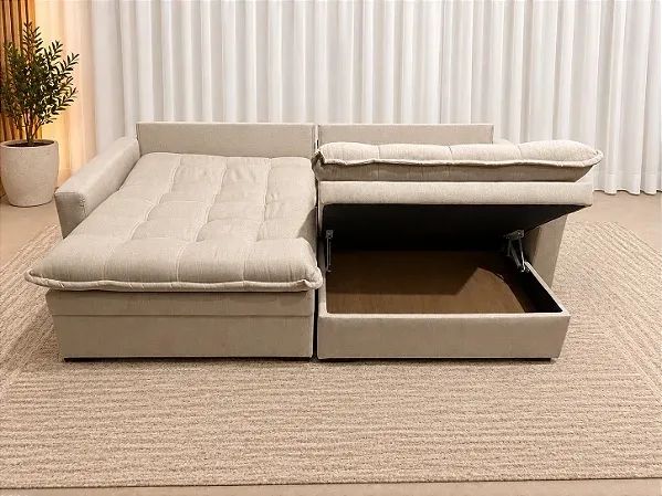 Sofá Cama Sena Baú 2.20m Sem Caixa - Linho Bege Entrega Rápida - Foto 5