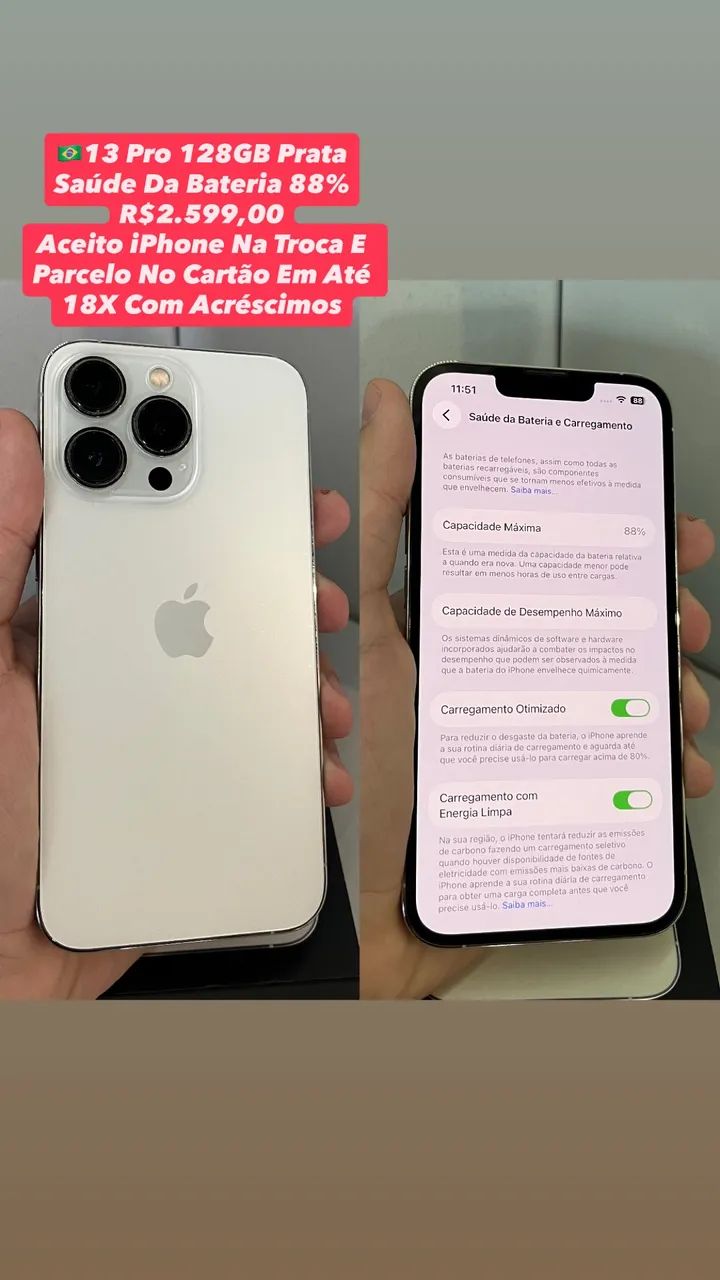 iPhone 13 Pro 128GB Prata - Saúde Da Bateria 88% (Usado)