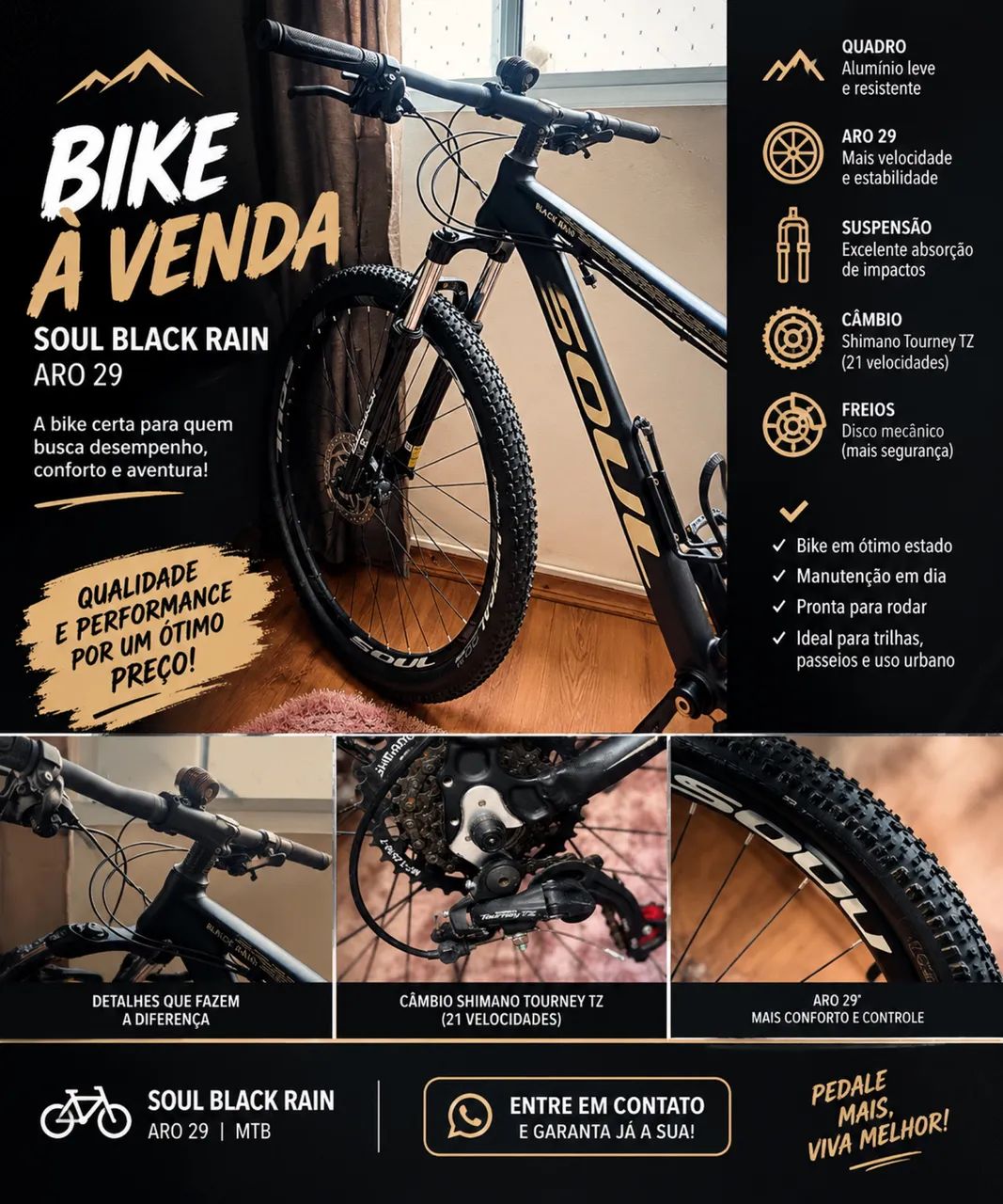 Bicicleta Soul Black Rain Aro 29