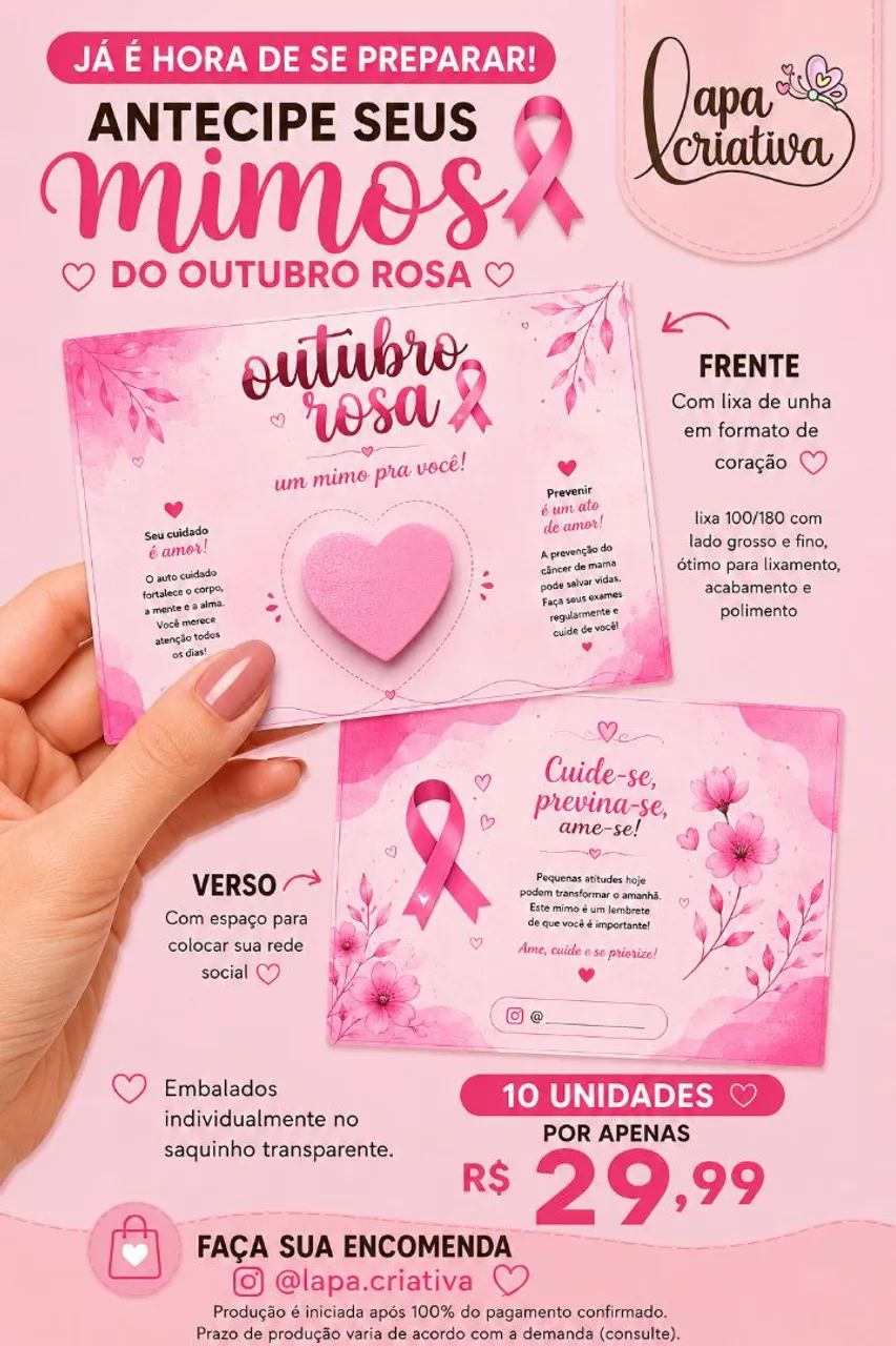 Card Mini Lixa de Unha Coração - Mimo Outubro Rosa 