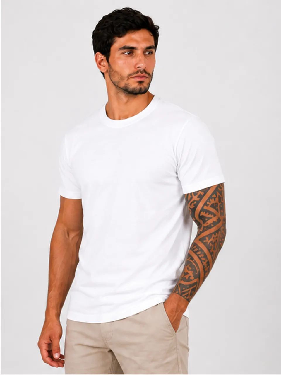 Camiseta Algodão Penteado Gola Canelada Branca