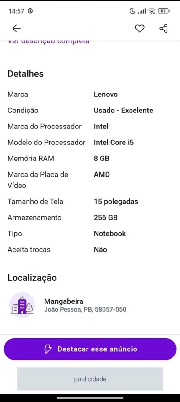 notebook Lenovo só 1 ano de uso doto em ordem  - Foto 4