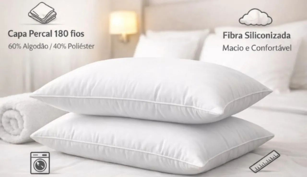 Travesseiros de fibra de silicone / capa percal 180 fios  - Foto 2