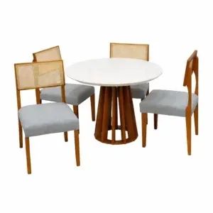 Mesa de Jantar Berlim 100cm Redonda com Vidro e 4 Cadeiras  Madeira - Foto 3