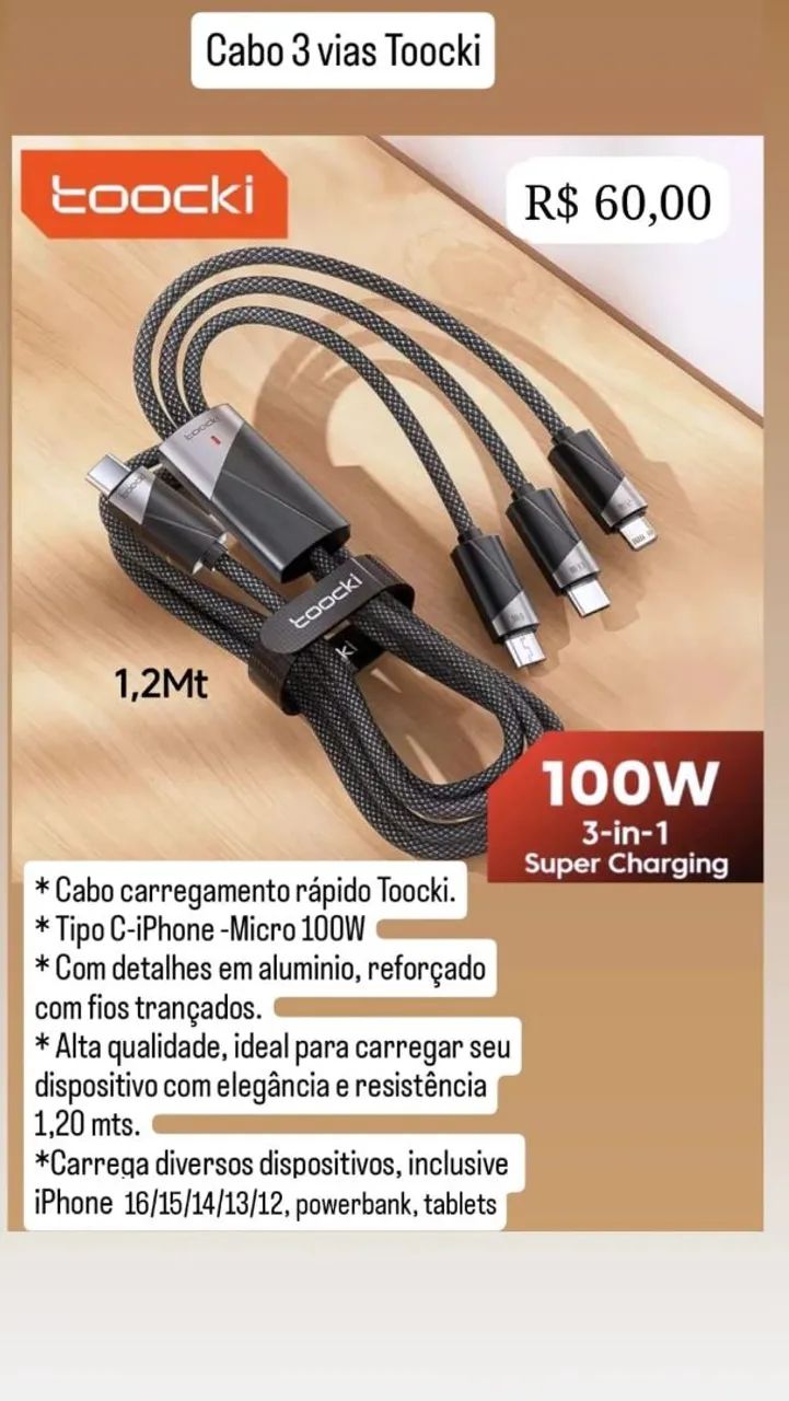 Cabo 3 vias Toocki 100W
