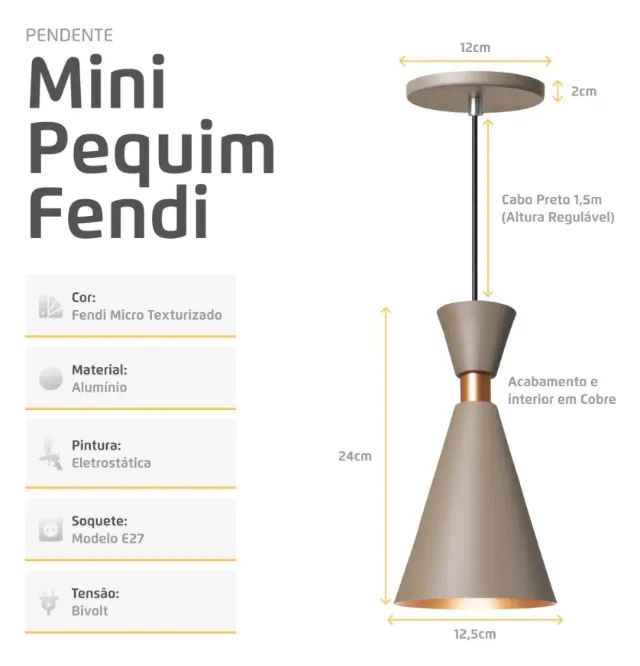 Lustre Pendente Luminária Mini Pequim Fendi 24cm Iluminar Ambiente Kit c/ 3 peças - NOVA - Foto 2