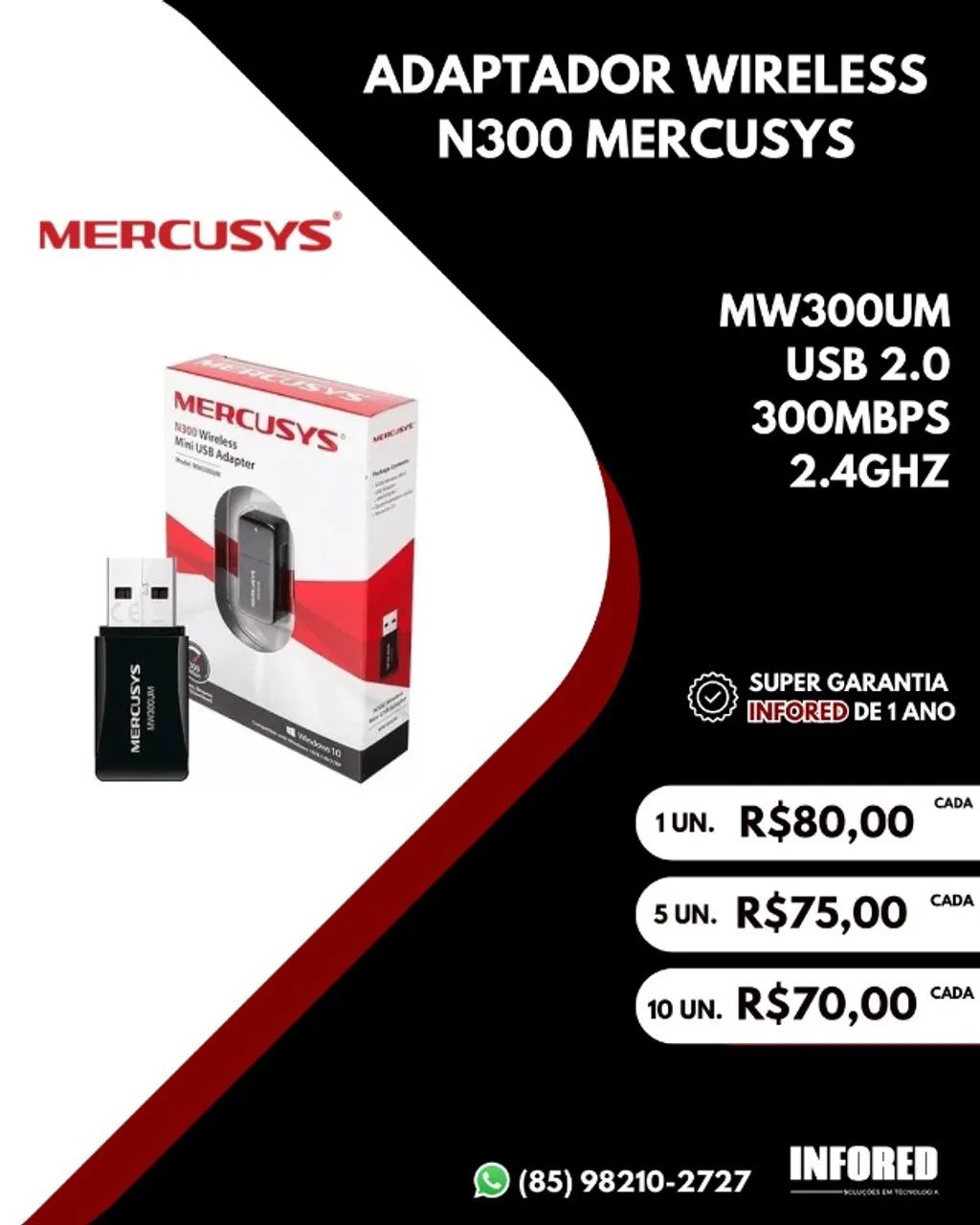 Adaptador wireless N300 Mercusys MW300UM