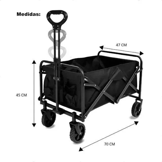 Carrinho Multiuso Para Camping Até 100kg Dobrável Cor Preto - Foto 3