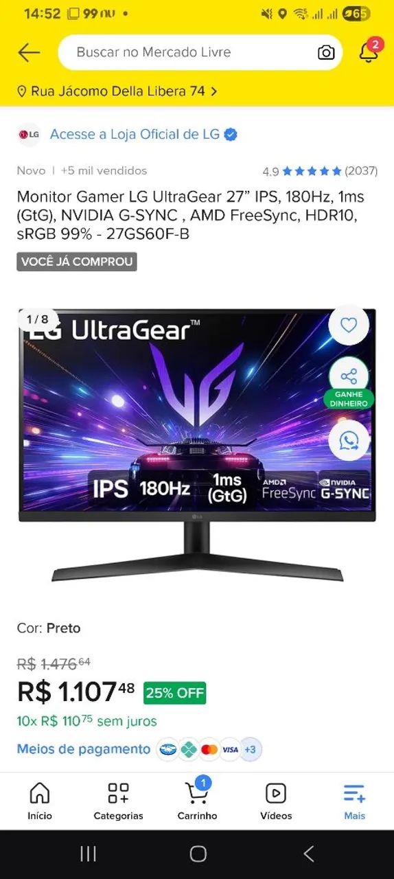 Monitor ultragear 27" 180hz  - Foto 3