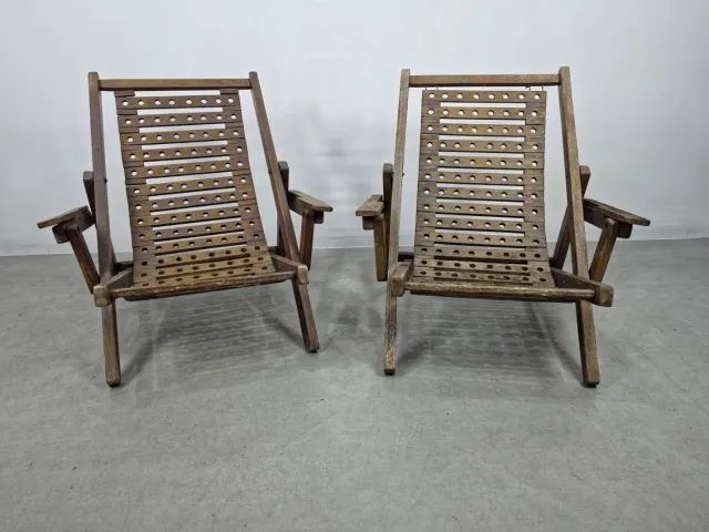 Par de Poltronas dobráveis, confeccionadas em madeira nobre maciça - Foto 2