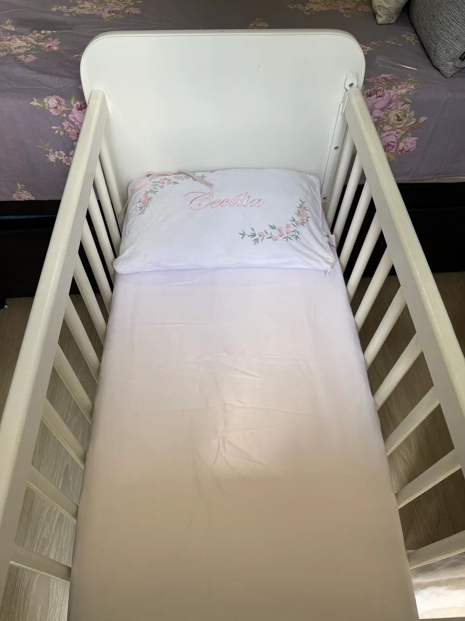 Mini Berço Grade Móvel C/ Colchão E 2 Regulagens De Altura Branco