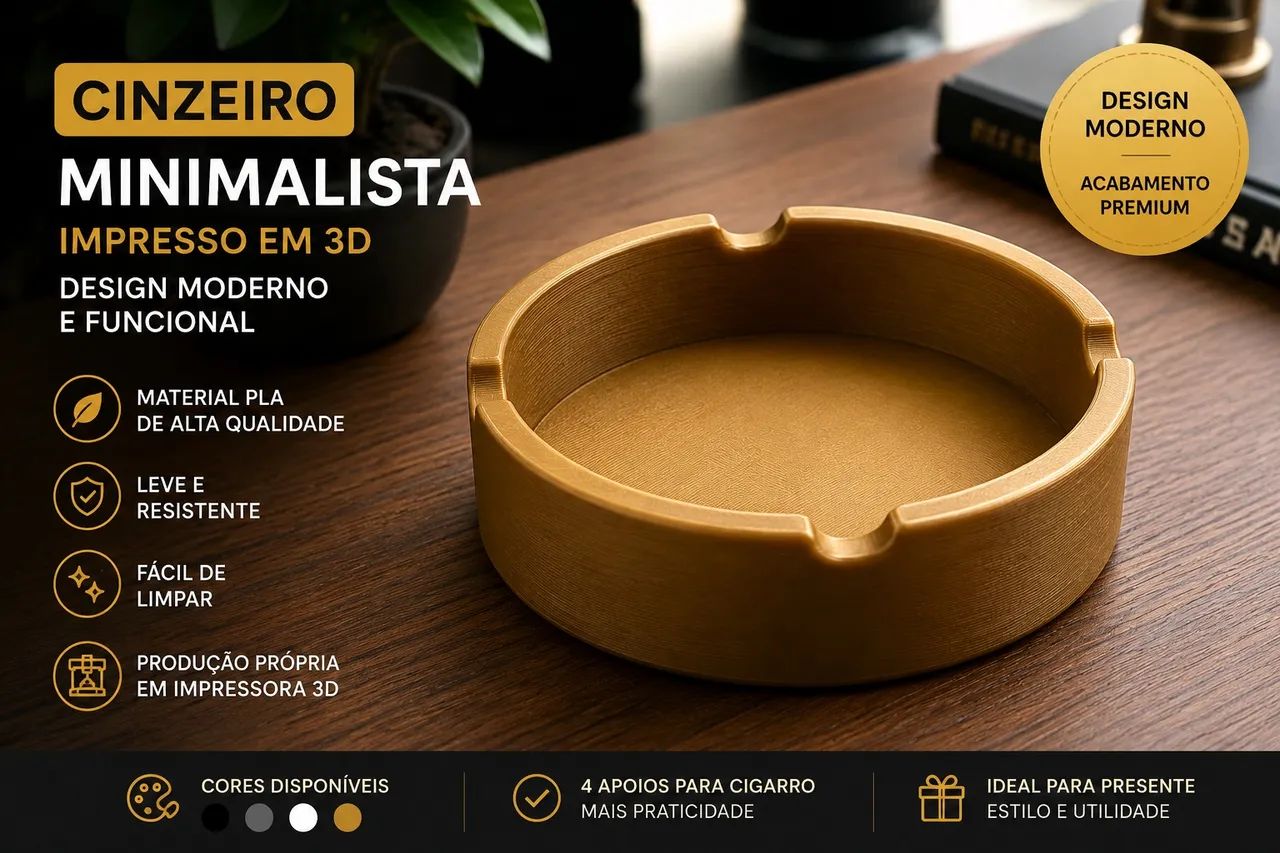 Cinzeiro Moderno Minimalista | Impressão 3D em PLA Premium | Resistente e Leve